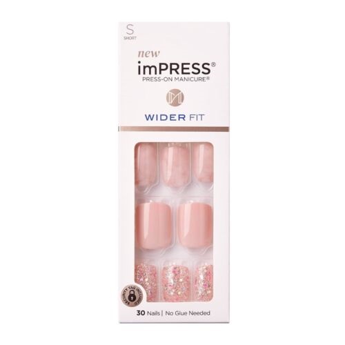 KISS imPRESS Press-On Nails Wider Fit False Nails Manicure Set, ‘Just a Dream', 30 Chip-Proof, Smudge-Proof Fake Nails
