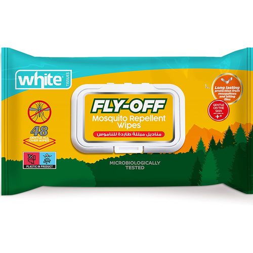 White Fly-Off Mosquito Repellent Wipes - 48pcs