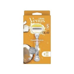 Gillette Venus Comfortglide With Olay Coconut Womens Metal Handle + Blade Refills, Silver, 2 Count