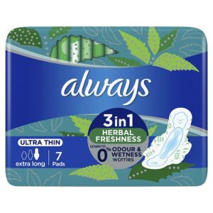 Always Clean And Dry Ultra Thin, Night Sanitary Pads with Wings, 7 Pads Extra Long
