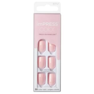 KISS imPRESS Color Press-On Manicure, Gel Nail Kit, PureFit Technology, Short Length, “Pick Me Pink”, Polish-Free Solid Color Mani